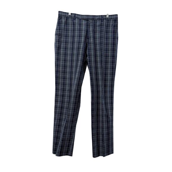Etro Pants Mens Size 36 x 34 Cotton 54 Italy Blue Plaid - Picture 1 of 16